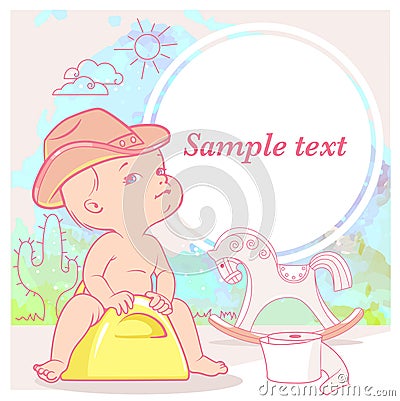 Cute baby girl on potty. Vector Illustration